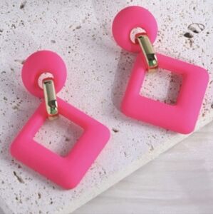 Rectangle Earrings 1980s Style Geometric Orange Barbie Pink Earring 80s Jewelry